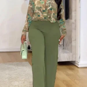 2 Pieces Set Sexy Plus Size Spring Autumn Fashion Women Set Female Tops Long Sleeve Shirt Tops And Pants Suit Matching Outfit