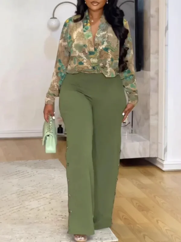 2 Pieces Set Sexy Plus Size Spring Autumn Fashion Women Set Female Tops Long Sleeve Shirt Tops And Pants Suit Matching Outfit