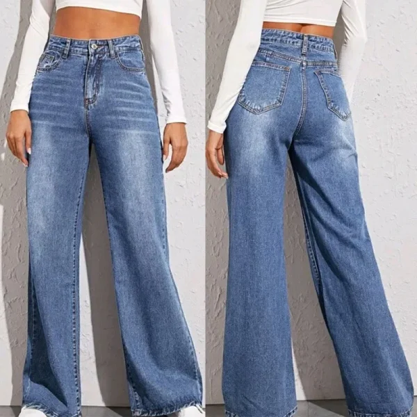 Blue Jeans for Women Wide Leg Pants Straight Long Pant Denim Trousers High Waist Y2k Loose Elegant Trouser Autumn Spring 2025