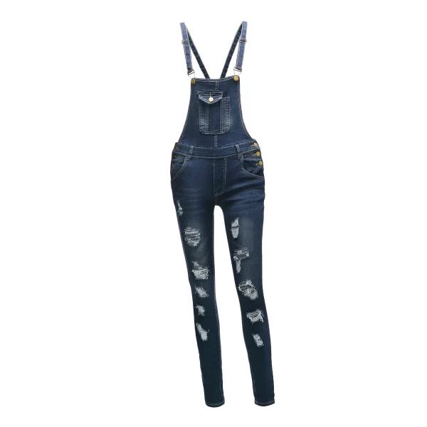 Ripped Jeans Denim Ankle Length Pencil Pants Women Overalls Distressed Washed Pockets Vintage High Street Spliced Hole - Image 2