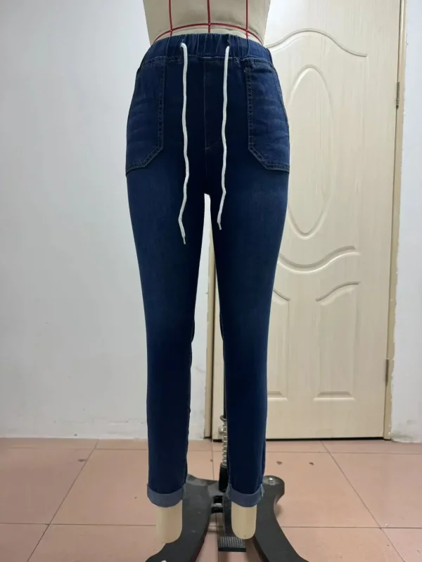 Stretch Pencil Pants Women High Waist Lace Up Distressed Denim Ankle Length Trousers Slim Denims 2025 Streetwear Vintage Jeans - Image 6