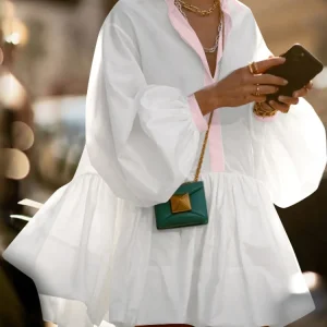 Plus Size VONDA Casual Mini Shirt Dress Women Long Sleeve Ruffled Sundress 2025 Eleagnt A-Line Robe Turn Down Collar Vestidos