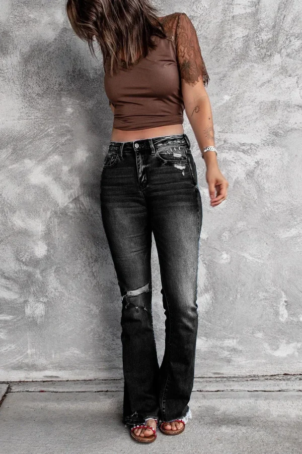Women Jeans Bootcut Pants Washing Slim Flare Denim Zipper Fly Pockets Streetwear Ankle Length Solid Holes High Waist 2025 - Image 6