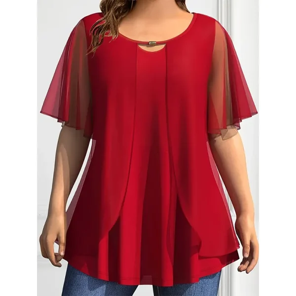 Plus Size Chiffon Blouse Women Top Solid O Neck Loose Pullover Short Sleeve Shirts Blouse Women'S Clothing Casual Summer Top - Image 2