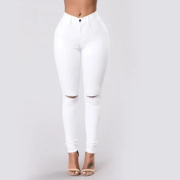 Europe and The United States New Slim-fit Ripped Small Feet Jeans, Women's Spring and Fall New Elastic Force Pencil Pants Jeans