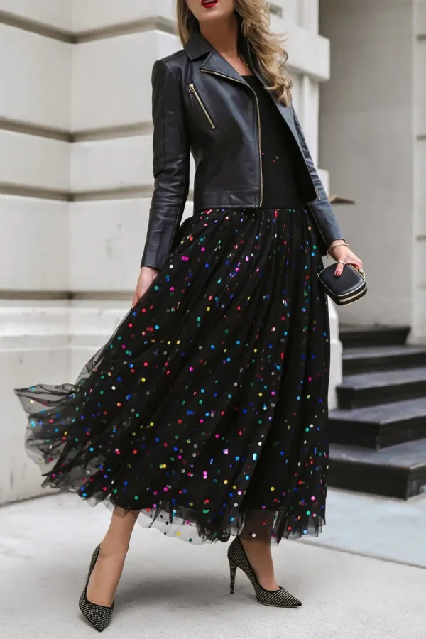 Sequin Mesh High Waist Skirt Plus Size Pleated A-Line High Street Elegant Wedding Guest Sweet Skirts 2025 - Image 2