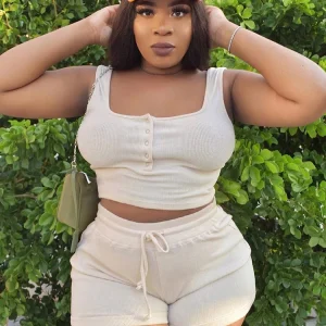 Curve Plus Size Women 2piece Sets Solid Color Ribbed Knit Outfits Summer Casual Sexy Shorts T-shirt Set Wholesale Dropshipping