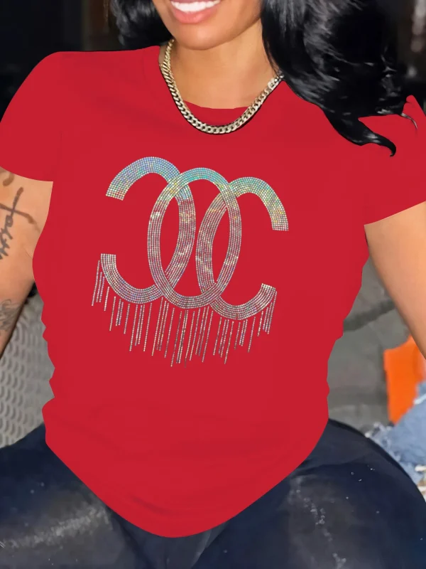 Fashion Women Sequins T-shirt Short Sleeve O-neck Elastic Loose Tees Plus Size Spring Summer Lady Oversize Tops 2025 - Image 4