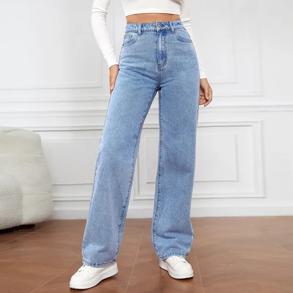 Europe and America New Fashion Washed High-waisted Jeans, Women's Spring and Summer New Straight Pants, Casual Wide-leg Pants - Image 2