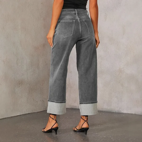 Women Jeans 2025 Autumn Stretch Straight Pants Pockets High Waist Vintage Distressed Denim Ankle Length Trousers Casual Denims - Image 3