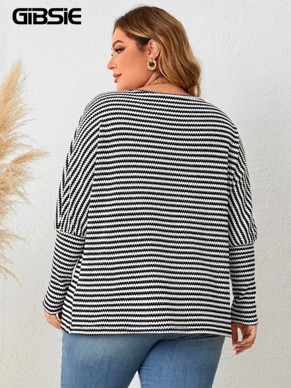 GIBSIE Plus Size Women's Striped Casual T-Shirts 2025 Fall Fashion Full Raglan Sleeve Female Loose O-Neck Tops Tee Woman New - Image 2