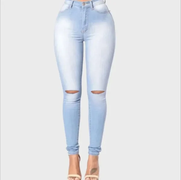 Europe and The United States New Slim-fit Ripped Small Feet Jeans, Women's Spring and Fall New Elastic Force Pencil Pants Jeans - Image 5