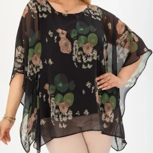 Floral Printed Women Plus Size Tops Irregular Hem Round Neck Vintage Casual See Through Bawing Sleeve Blouse Summer Tops 2025