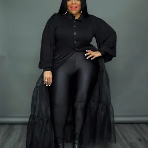 Woman Dress Casual Elegant Ladies Mesh Gothic Black Dress Long Sleeve Polo Shirt Dress Plus Size Wholesale Bulk Dropshipping