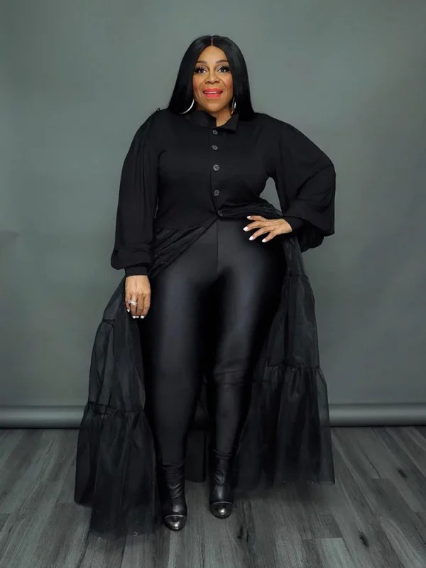 Woman Dress Casual Elegant Ladies Mesh Gothic Black Dress Long Sleeve Polo Shirt Dress Plus Size Wholesale Bulk Dropshipping