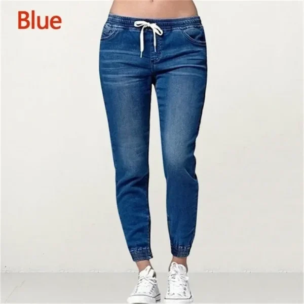 Lace-up Jeans for Women Denim Pants Casual Loose Slim Fit Stretch Long Denim Pure Color Trousers Blue Black Jean 2025 summer - Image 2