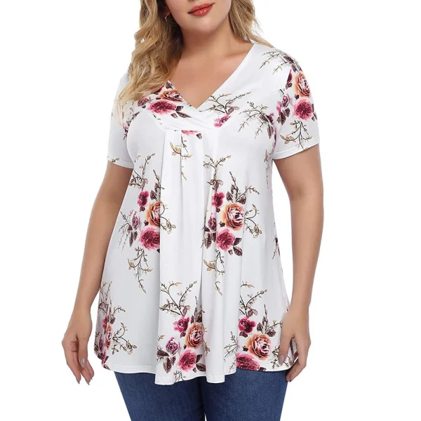 4XL 5XL 6XL Plus Size T Shirt For Women Floral Print Tops V-Neck Short Sleeve Summer Loose Casual Women's Clothing Lady T-Shirt