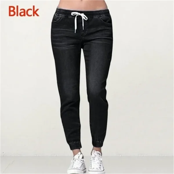 Lace-up Jeans for Women Denim Pants Casual Loose Slim Fit Stretch Long Denim Pure Color Trousers Blue Black Jean 2025 summer - Image 4