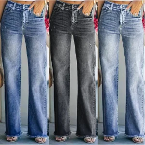 Straight Jeans High Waist Pants Women Streetwear 2025 Autumn Female Denim Ankle Length Trousers Vintage Distressed Denims