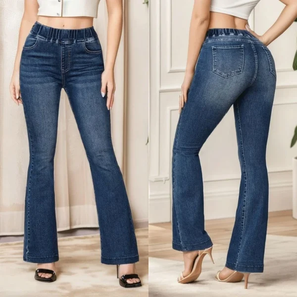 Spring 2025 New Fashion High Stretch Elastic Waist Boot Cut Jeans Slim Fit Hip Lift Denim Flared Pants Casual Skinny Trousers