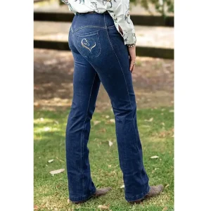 High Waist Embroidered Cowgirl Jeans Slim Fit Flare Leg Durable Stretchy Denim Outfit T37