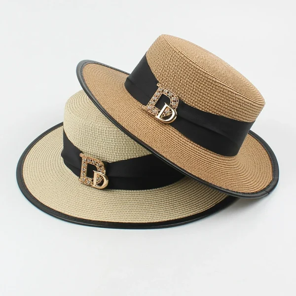 Panama Fashion Ladies Elegant Raffia Straw Hat Rhinestone Letters Vacation Travel High Quality Ladies Summer Topper Banquet Hat - Image 2