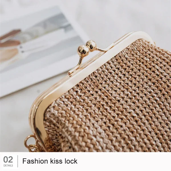 Small Crossbody Boho Bags For Women Evening Clutch Bags Hasp Ladies Handbag Female Straw Beach Rattan Women Messenger Bag - Image 5