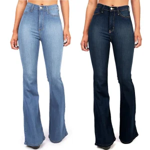 4XL Flare jeans women High Waist Jeans Zipper Fly Denim Blue Black Jeans Wide Leg Pants Bandage Skinny Push Up Jeans Trousers