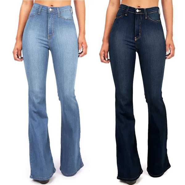4XL Flare jeans women High Waist Jeans Zipper Fly Denim Blue Black Jeans Wide Leg Pants Bandage Skinny Push Up Jeans Trousers