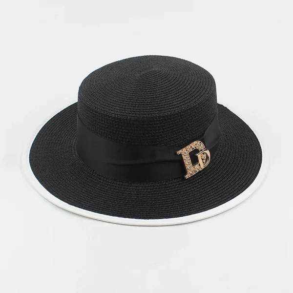 Panama Fashion Ladies Elegant Raffia Straw Hat Rhinestone Letters Vacation Travel High Quality Ladies Summer Topper Banquet Hat - Image 3