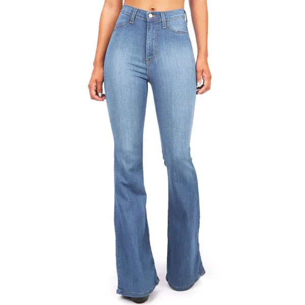 4XL Flare jeans women High Waist Jeans Zipper Fly Denim Blue Black Jeans Wide Leg Pants Bandage Skinny Push Up Jeans Trousers - Image 2