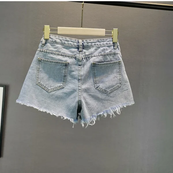 Denim Patchwork Diamond Tassel Shorts For Women High Waist Casual Hole Shorts Female Fashion New Clothing 2025 Tide - Image 3