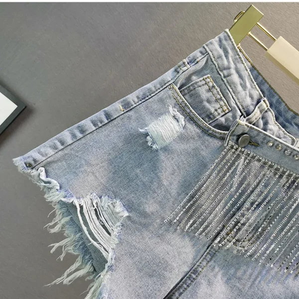 Denim Patchwork Diamond Tassel Shorts For Women High Waist Casual Hole Shorts Female Fashion New Clothing 2025 Tide - Image 6