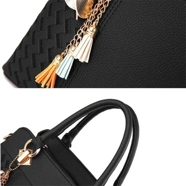 Fashion Black Lady Simple Hand Bags Women Handbags Tassel PU Leather Totes Bag Top-Handle Embroidery Crossbody Bag Shoulder Bag - Image 6