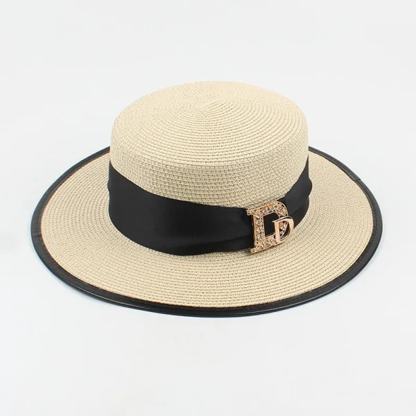 Panama Fashion Ladies Elegant Raffia Straw Hat Rhinestone Letters Vacation Travel High Quality Ladies Summer Topper Banquet Hat - Image 5