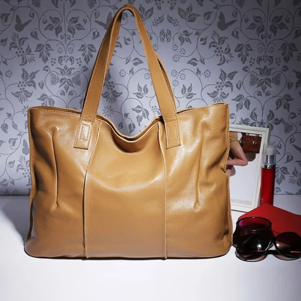 Zency 100% Genuine Leather Handbag Large Capacity Women Shoulder Bag Retro Tote Purse High Quality Hobos Brown Shopping Bags - Image 4