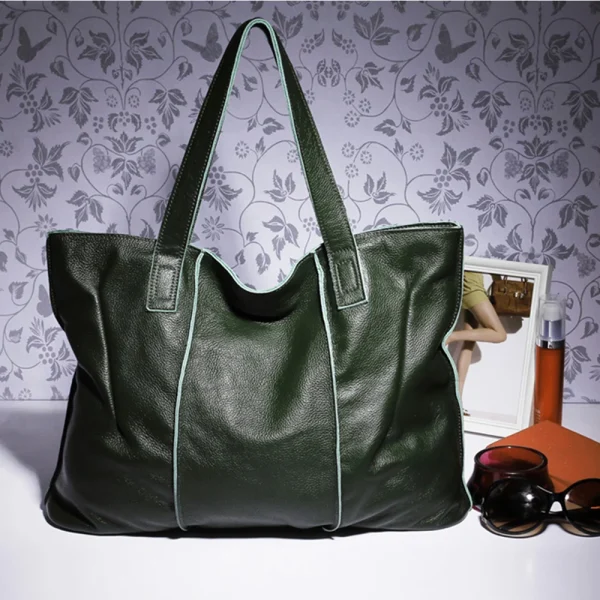 Zency 100% Genuine Leather Handbag Large Capacity Women Shoulder Bag Retro Tote Purse High Quality Hobos Brown Shopping Bags - Image 3