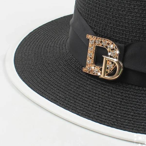 Panama Fashion Ladies Elegant Raffia Straw Hat Rhinestone Letters Vacation Travel High Quality Ladies Summer Topper Banquet Hat - Image 4