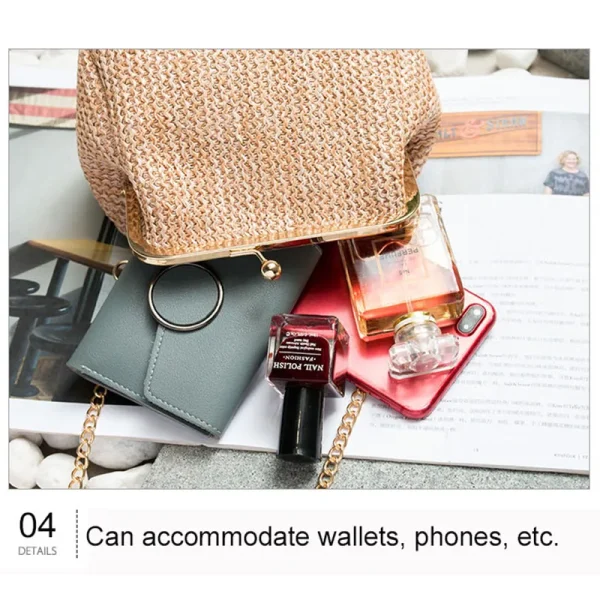 Small Crossbody Boho Bags For Women Evening Clutch Bags Hasp Ladies Handbag Female Straw Beach Rattan Women Messenger Bag - Image 3
