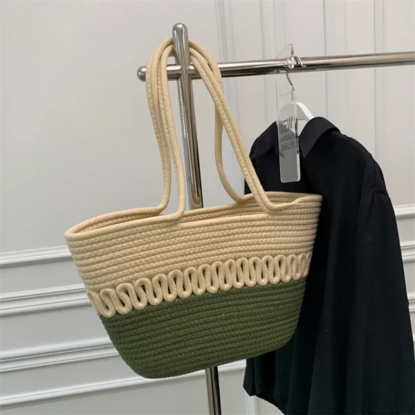 Shoulder Bag Skeleton Cotton Thread Woven Bag New Summer Large Capacity French Straw Bag Seaside Vacation Beach Bag Female - Image 4