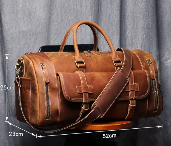 MUNUKI Vintage Crazy Horse Genuine Leather Travel bag Large Luggage bag men Leather duffle bag Large Weekend Bag Tote Big - Image 3