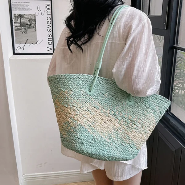 Colorful Straw Woven Beach Bag Large Capacity Underarm Basket Bag Seaside Holiday Woven Bag Spacious Women Shopper Tote Handbag - Image 3