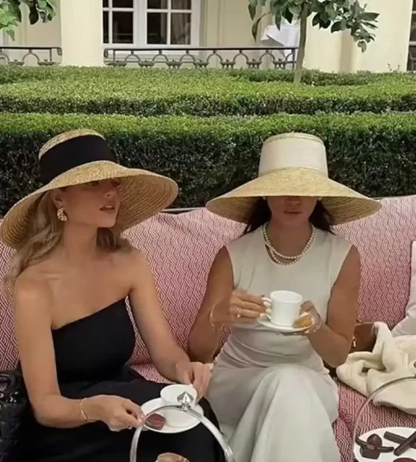 Summer straw hat French elegant seaside travel sun hat bow ribbon flat top large brim straw hat hats for women