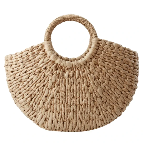 Women Handbag Rattan Wicker Straw Woven Half-round Bag Large Capacity Female Casual Travel Tote Fashion Bolsos - Image 6