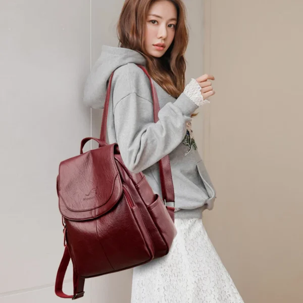 Ladies Bookbag Rucksack Women Large Capacity Backpack Purses High Quality PU Leather Female Vintage School Bags Travel Bagpack - Image 5