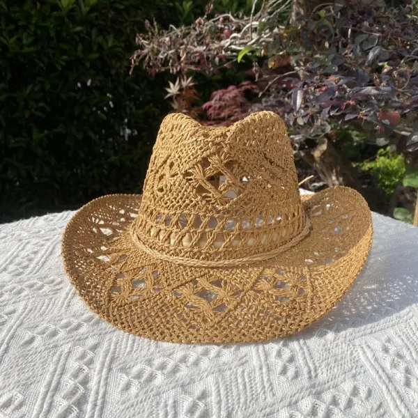 Vintage Straw Hat Women Hollowing Out Harajuku Wind Wide Brim Sun Hat Men Sun Protection Outdoor Fishing Climbing Retro Cap - Image 5