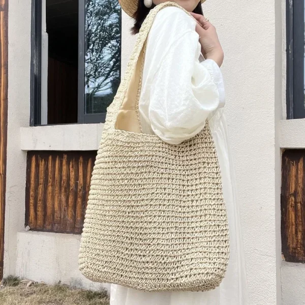 Fashion Straw Women Shoulder Bags Paper Woven Female Handbags Large Capacity Summer Beach Straw Bags Casual Tote Purses - Image 5