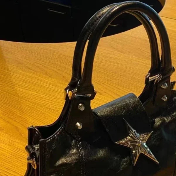Y2K Korean Gothic Star Girl Black Bag Aesthetic Vintage Fairy Grunge Punk Goth Purse Shoulder Handbags Bucket Tote Bags Women - Image 2