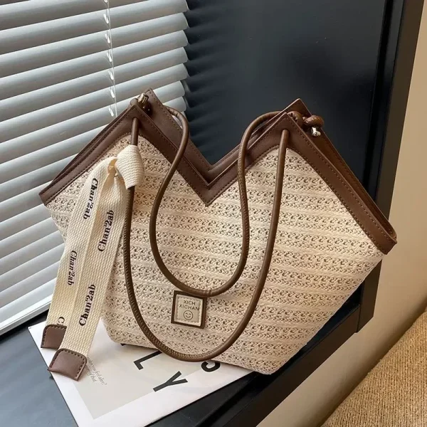 Straw Beach Bag Vintage Handmade Woven Shoulder Bag Raffia circle Rattan bags Bohemian Summer Vacation Casual Bags - Image 2