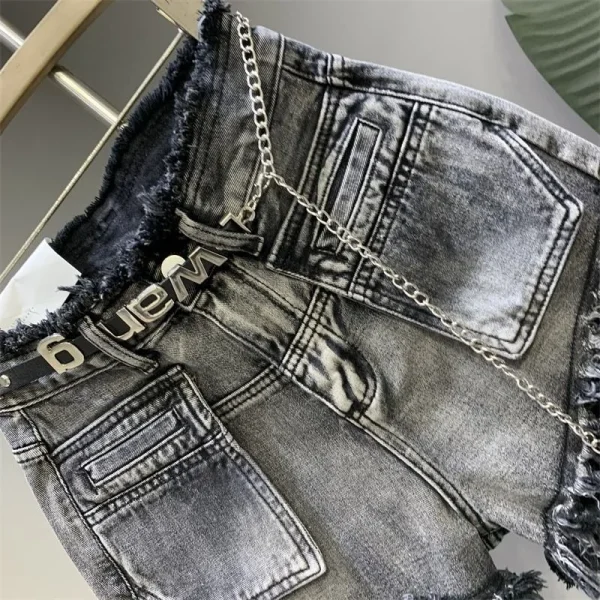 American New Vintage Washing Makes Old Niche Design With Raw Edge Jeans Female Summer High Waist And Slim Hot Pants Short Pants - Image 5